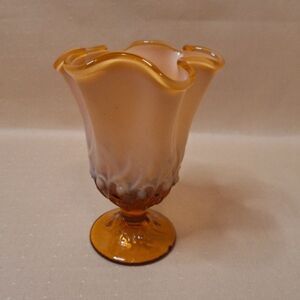 Fenton Cameo Opalescent Lily of the Valley Swung Glass 6.25" Handkerchief Vase